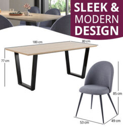 Hallowood Furniture Dudley 1.8M Dining Table Set With 6 Grey Fabric Curved Back Chairs - thumbnail 3