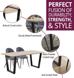 Hallowood Furniture Dudley 1.8M Dining Table Set With 6 Grey Fabric Curved Back Chairs - thumbnail 2