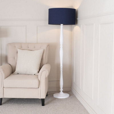 Valuelights Victoria Traditional White Wood Candlestick Floor Lamp With Navy Blue Drum Shade - Led Bulb Included - image 1