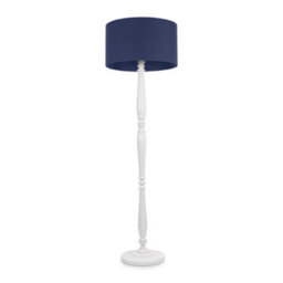 Valuelights Victoria Traditional White Wood Candlestick Floor Lamp With Navy Blue Drum Shade - Led Bulb Included - thumbnail 2