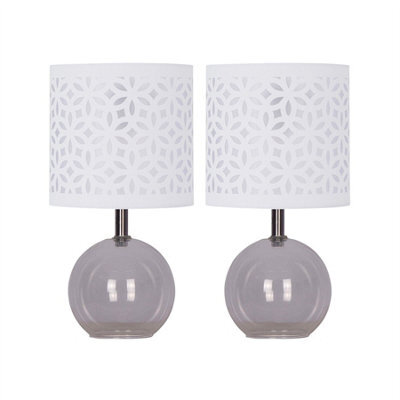 First Choice Lighting Set Of 2 Buck - Clear Glass Table Lamps With White Cut Out Shade - image 1