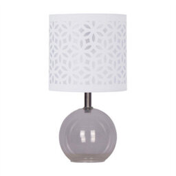 First Choice Lighting Set Of 2 Buck - Clear Glass Table Lamps With White Cut Out Shade - thumbnail 2