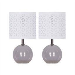 First Choice Lighting Set Of 2 Buck - Clear Glass Table Lamps With White Cut Out Shade - thumbnail 1
