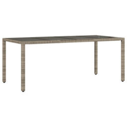 Berkfield Garden Table With Glass Top Grey 190X90X75 Cm Poly Rattan - thumbnail 2