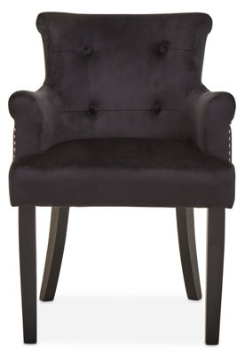 Orsina Ringback Black Velvet Armchair For Living Room, Classic Indoor Chair With Tufting, Angular Wooden Leg Chair - image 1
