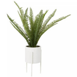 Orsina Fiori Faux Fern In White Cement Effect Pot With Iron Stand, Mid-Century Indoor Plant Decoration - thumbnail 2