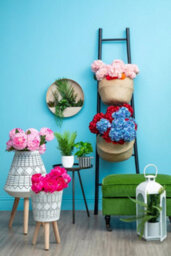 Orsina Fiori Faux Fern In White Cement Effect Pot With Iron Stand, Mid-Century Indoor Plant Decoration - thumbnail 6