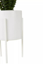 Orsina Fiori Faux Fern In White Cement Effect Pot With Iron Stand, Mid-Century Indoor Plant Decoration - thumbnail 9