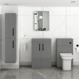 Royal Bathrooms Turin 600mm Indigo Grey Gloss Floor Standing Worktop Vanity Unit - 2 Doors With Matt Black Handle - thumbnail 2