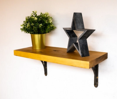 Off The Grain Wooden Wall Shelf,  Rugger Brown Rustic Shelf With Brackets , 130Cm (L) - image 1
