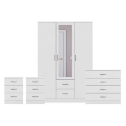 Lassic Vida Designs Riano 4 Piece Bedroom Set (3 Drawer Bedside Chest, 4 Drawer Chest, 3 Door 2 Drawer Mirrored Wardrobe), White - thumbnail 8