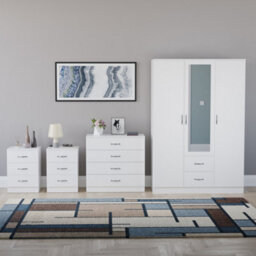 Lassic Vida Designs Riano 4 Piece Bedroom Set (3 Drawer Bedside Chest, 4 Drawer Chest, 3 Door 2 Drawer Mirrored Wardrobe), White - thumbnail 7