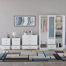 Lassic Vida Designs Riano 4 Piece Bedroom Set (3 Drawer Bedside Chest, 4 Drawer Chest, 3 Door 2 Drawer Mirrored Wardrobe), White - thumbnail 2
