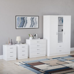 Lassic Vida Designs Riano 4 Piece Bedroom Set (3 Drawer Bedside Chest, 4 Drawer Chest, 3 Door 2 Drawer Mirrored Wardrobe), White - thumbnail 6