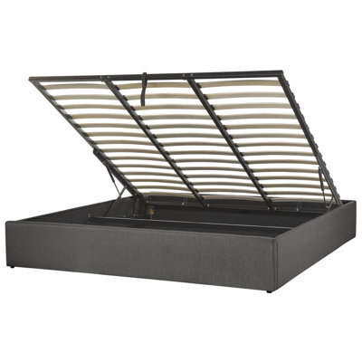 Beliani Ottoman Bed Without Headboard Fabric Dinan 180 X 200 Cm (Eu Super King) Dark Grey - image 1
