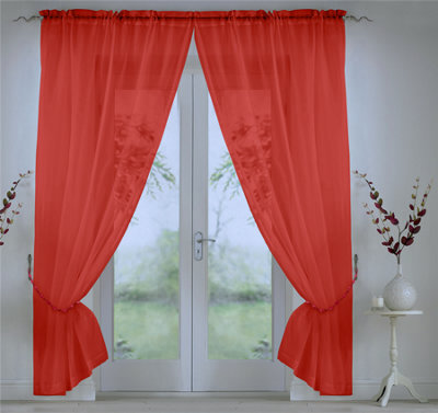 Luxury Living Elegant Plain Voile Curtain Panels Pair With Free Tie Backs Red - image 1