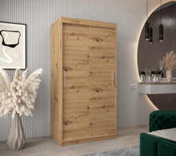 Arte Tokyo Contemporary 2 Sliding Door Wardrobe 5 Shelves 2 Rails Oak Artisan Effect (H)2000mm (W)1000mm (D)620mm - thumbnail 2
