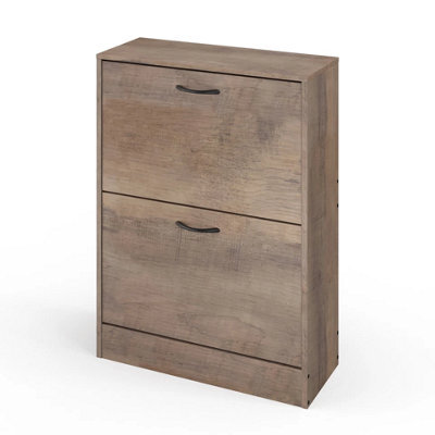 Urbn-Living Urbnliving 2 Drawer Southern Elm Shoe Cabinet Cupboard Rack Storage Unit Organiser Stand Wooden Holder - image 1