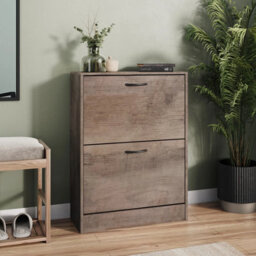 Urbn-Living Urbnliving 2 Drawer Southern Elm Shoe Cabinet Cupboard Rack Storage Unit Organiser Stand Wooden Holder - thumbnail 2