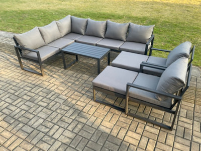 Fimous Aluminum 10 Seater Outdoor Lounge Corner Sofa Set Garden Furniture Sets With Oblong Coffee Table 2 Chairs