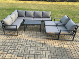 Fimous Aluminum 10 Seater Outdoor Lounge Corner Sofa Set Garden Furniture Sets With Oblong Coffee Table 2 Chairs - thumbnail 2