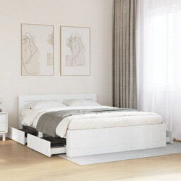 Berkfield Bed Frame With Headboard Without Mattress White 150X200 Cm King Size - thumbnail 1