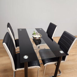 Kosy Koala Dining Table Set Of 4 Black Clear Table And Faux Leather Padded Chrome Black White Kitchen Chairs Dining Sets - thumbnail 7