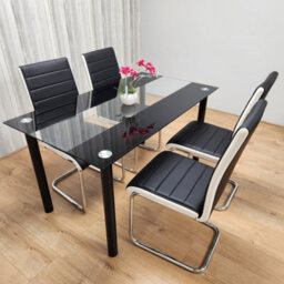 Kosy Koala Dining Table Set Of 4 Black Clear Table And Faux Leather Padded Chrome Black White Kitchen Chairs Dining Sets