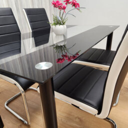 Kosy Koala Dining Table Set Of 4 Black Clear Table And Faux Leather Padded Chrome Black White Kitchen Chairs Dining Sets - thumbnail 4