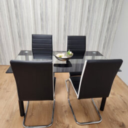 Kosy Koala Dining Table Set Of 4 Black Clear Table And Faux Leather Padded Chrome Black White Kitchen Chairs Dining Sets - thumbnail 6