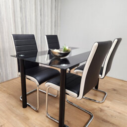 Kosy Koala Dining Table Set Of 4 Black Clear Table And Faux Leather Padded Chrome Black White Kitchen Chairs Dining Sets - thumbnail 5