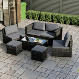 Lassic Garden Vida Islay 6 Seater Rattan Set, Black & Outdoor Patio Furniture Cover - Fully Assembled - thumbnail 2