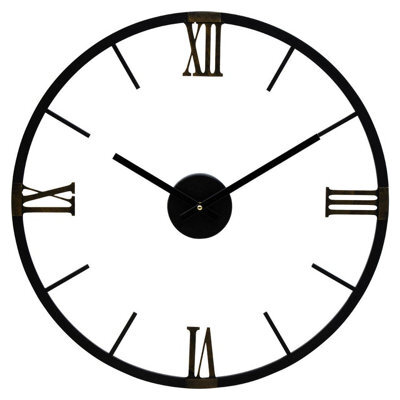 Orsina Round Black Metal Wall Clock, Minimalist Modern Clock With Warm Metallic Detail, Contemporary Iron Frame - image 1