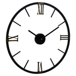 Orsina Round Black Metal Wall Clock, Minimalist Modern Clock With Warm Metallic Detail, Contemporary Iron Frame - thumbnail 2