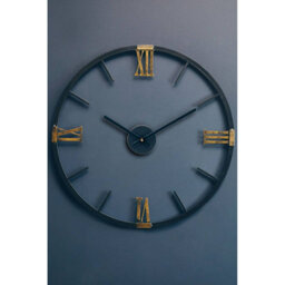 Orsina Round Black Metal Wall Clock, Minimalist Modern Clock With Warm Metallic Detail, Contemporary Iron Frame - thumbnail 4