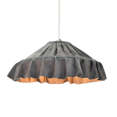 Happy Homewares Shabby Chic Grey Folded Hanging Velvet Fabric Pendant Lighting Shade - image 1