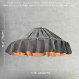 Happy Homewares Shabby Chic Grey Folded Hanging Velvet Fabric Pendant Lighting Shade - thumbnail 7