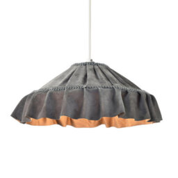 Happy Homewares Shabby Chic Grey Folded Hanging Velvet Fabric Pendant Lighting Shade - thumbnail 1