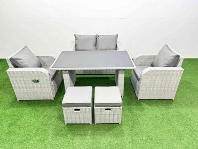 Fimous Outdoor Rattan Garden Furniture Dining Set 6-Seater Reclining Chair Set With 2 Small Stools - image 1