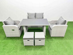 Fimous Outdoor Rattan Garden Furniture Dining Set 6-Seater  Reclining Chair Set With 2 Small Stools - thumbnail 2