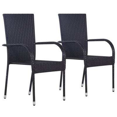 Walplus Stackable Outdoor Chairs 2 Pcs Poly Rattan Black - image 1