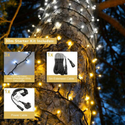 Christmas Tree World Crownvine 30M Dual Colour Fairy Lights Starter Set - 300 Leds Warm / Bright White - Black Rubber Cable - thumbnail 2
