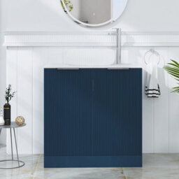 Royal Bathrooms Evora 800mm Midnight Blue Fluted Floor Standing Countertop Vanity Unit 2 Door With Milan Basin - thumbnail 1