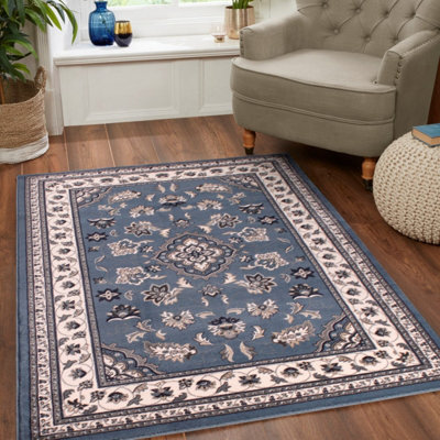 Blue Traditional Bordered Rug Easy To Clean Dining Room-200Cm X 290Cm - image 1