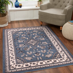 Blue Traditional Bordered Rug Easy To Clean Dining Room-200Cm X 290Cm - thumbnail 1