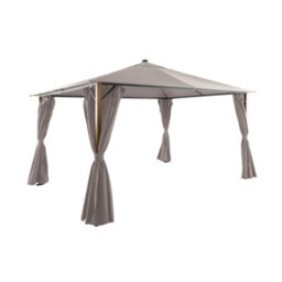 Sweeek - Aluminum Gazebo 4X3M With Wood Effect, Curtains, And Led Beige - Veluna - thumbnail 1
