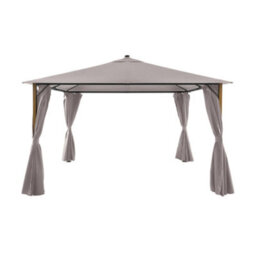 Sweeek - Aluminum Gazebo 4X3M With Wood Effect, Curtains, And Led Beige - Veluna - thumbnail 2