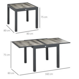 Outsunny Extendable Outdoor Dining Table Aluminium Rectangle Patio Table Grey - thumbnail 3