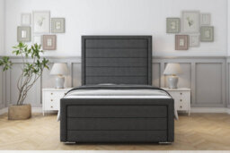 "Sloomy Ashford Graphite Dumfries Bed Frame With Mattress With 50"" Upholstered Headboard 4'6 Double" - thumbnail 1