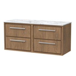 Hudson Reed Lille Wall Hung Four Drawer Contemporary Vanity Unit With Marble Worktop In Antique Oak, 1210 X 460mm - thumbnail 1